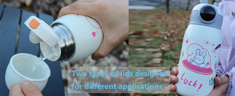 Kids Titanium Insulated Water Bottle, 2 Lids, 19 oz, Leak Proof, Crossbody Mug, Straw - AIAZ