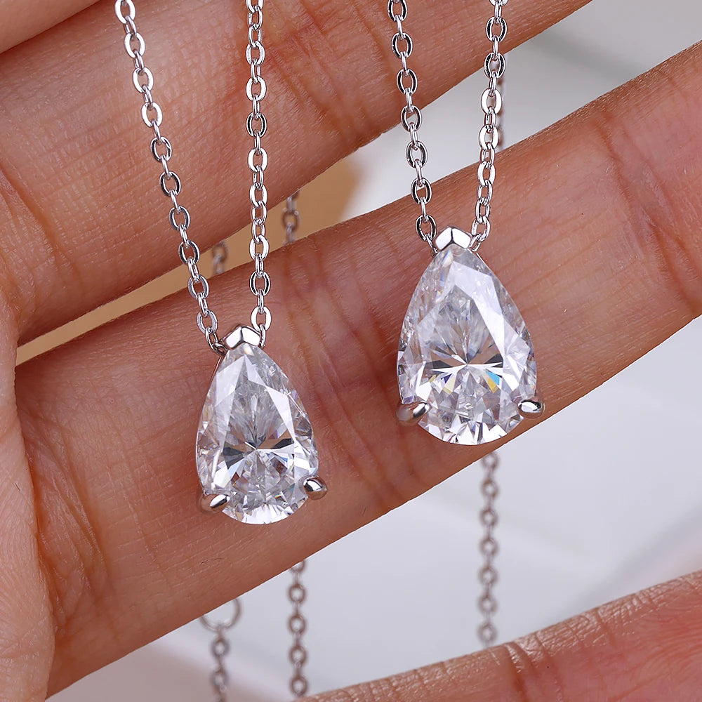 1-5CT Pear Cut D VVS1 Moissanite Necklace 100% S925 Silver 18k Gold Plated Single Diamond Women's Pendant Necklace Fine Jewelry