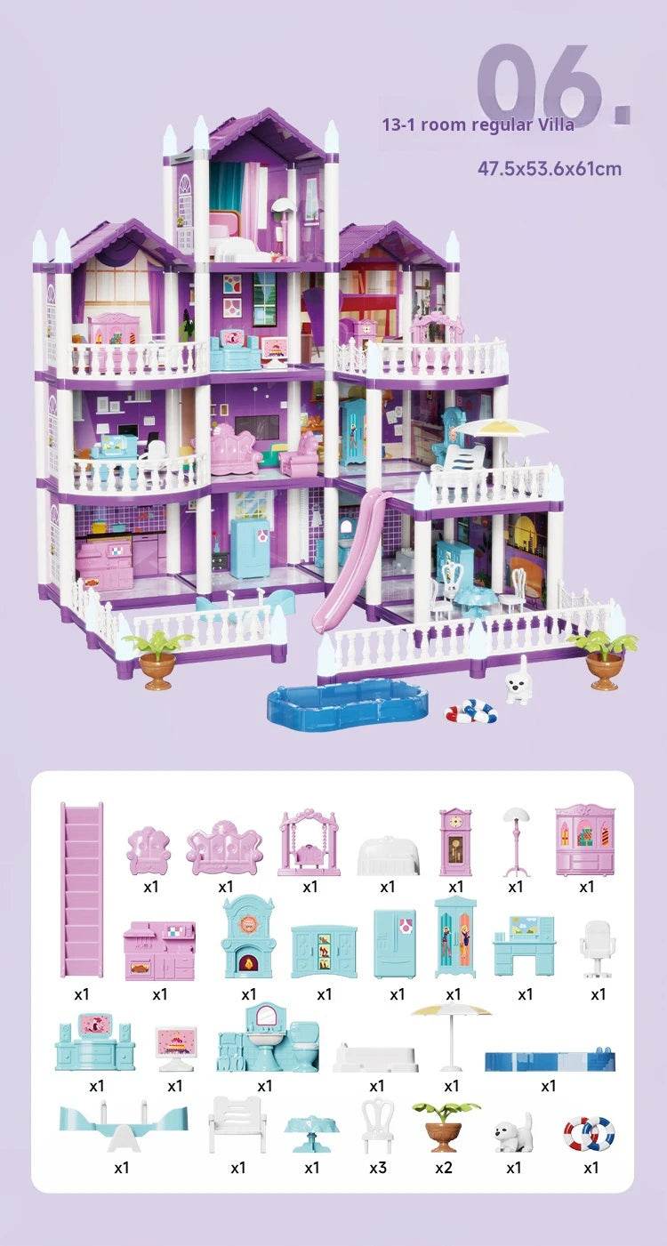 3D DIY Fantasy Princess Castle Villa Assembly Doll House Set Toys, Girls Home Toys & 3D Kids Toys - AIAZ