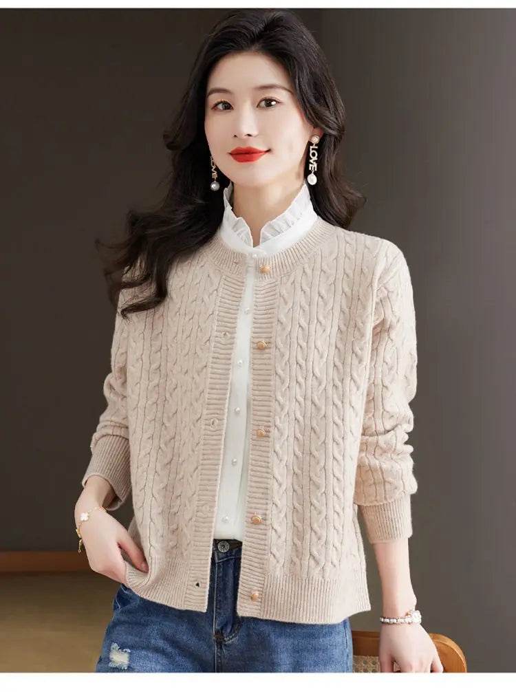 Knitted Cardigan Women's Short Spring Autumn New Top Round Neck Loose Fashionable Sweater Casual Jacket - AIAZ