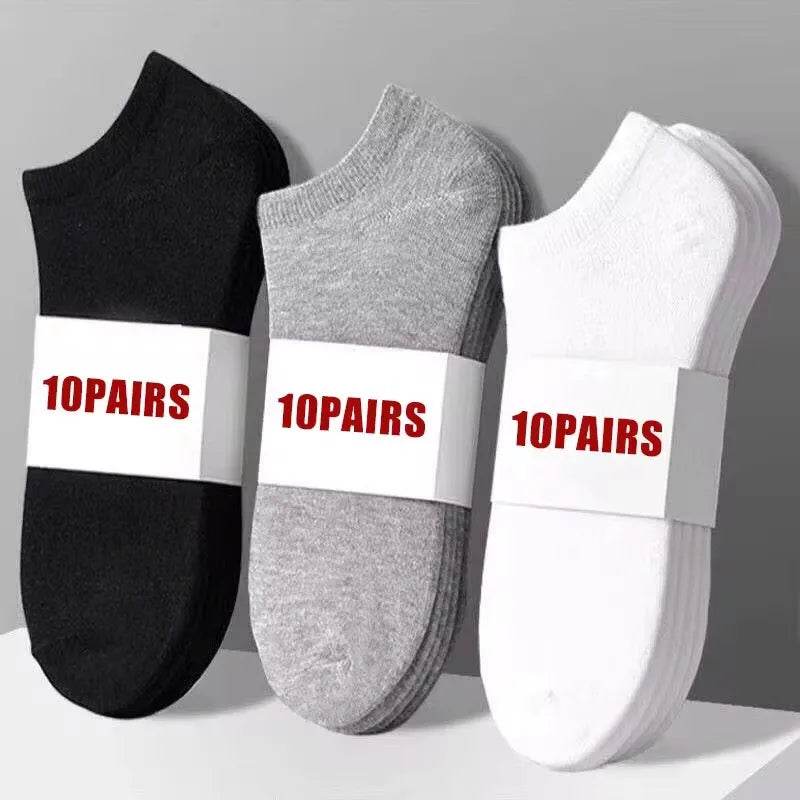 10 pairs/Men's Socks Spring/Summer Thin, Breathable, Soft Polyester Cotton Socks Black Casual Business Ankle Socks Boat Socks Si - AIAZ