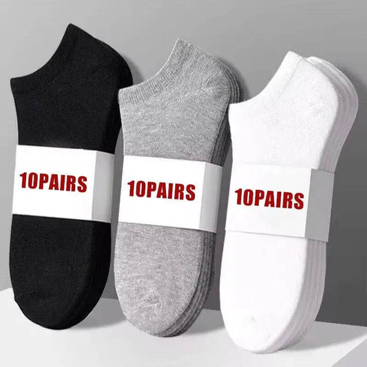 10 pairs/Men's Socks Spring/Summer Thin, Breathable, Soft Polyester Cotton Socks Black Casual Business Ankle Socks Boat Socks Si - AIAZ