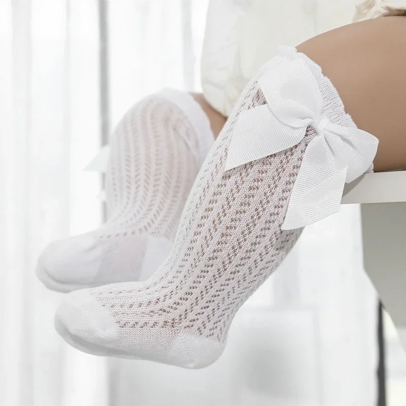0-36M Baby Girl Socks Toddler Big Bow Cotton Summer Mesh Infant Knee Socks Newborn Long Princess Socks For Girls 2025
