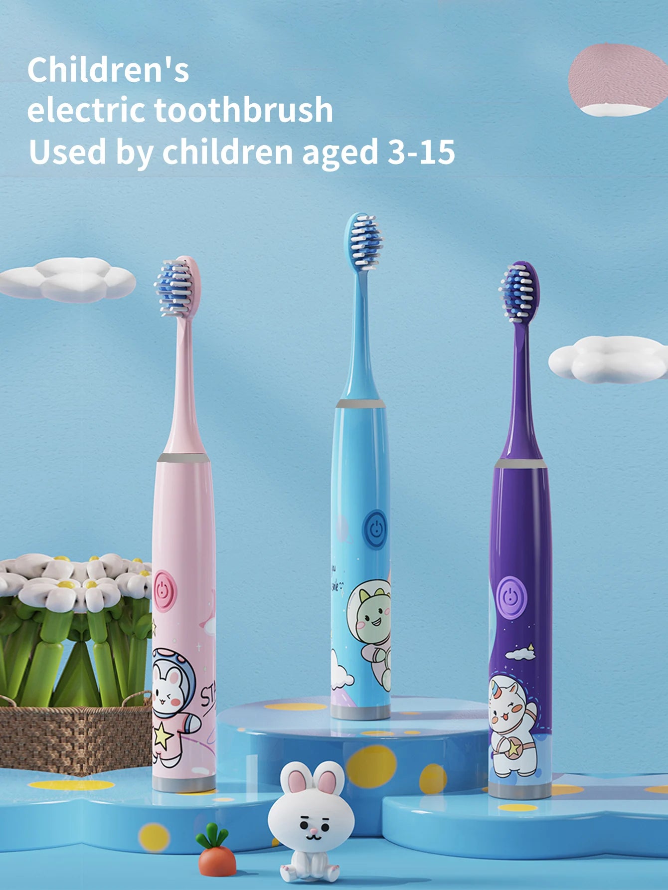 Children's Electric Toothbrush Color Cartoon Space Series Children's Soft Hair Cleaning Brush (Battery Not Included)