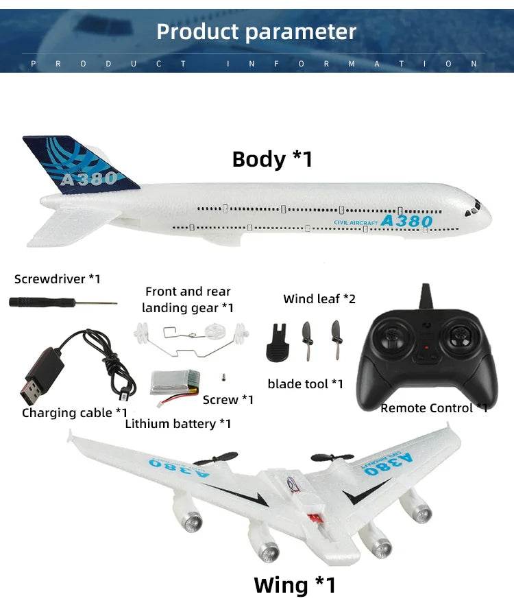 3Ch 2Ch A380 Rc Plane Glider Airplanes Remote Control Foam Aircraft Fixed Wing Aircraft 6 Gyroscope Model Airplane Toys Hobbies - AIAZ