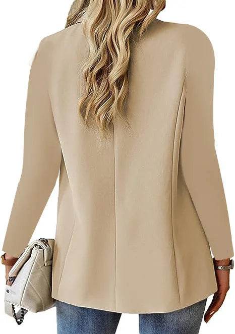 Women's Oversized Blazer Jacket Business Suit Coat Lapel Long Sleeve Solid Button Casual Elegant Coat Trendy Loose Outwear - AIAZ