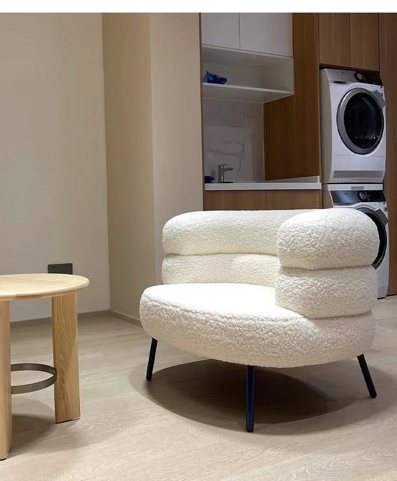 Lambswool BOBO Armchair Embracing Backrest Sofa Chair  Retro Wave Lounge Chair  Comfortable Bedroom Vanity Chair
