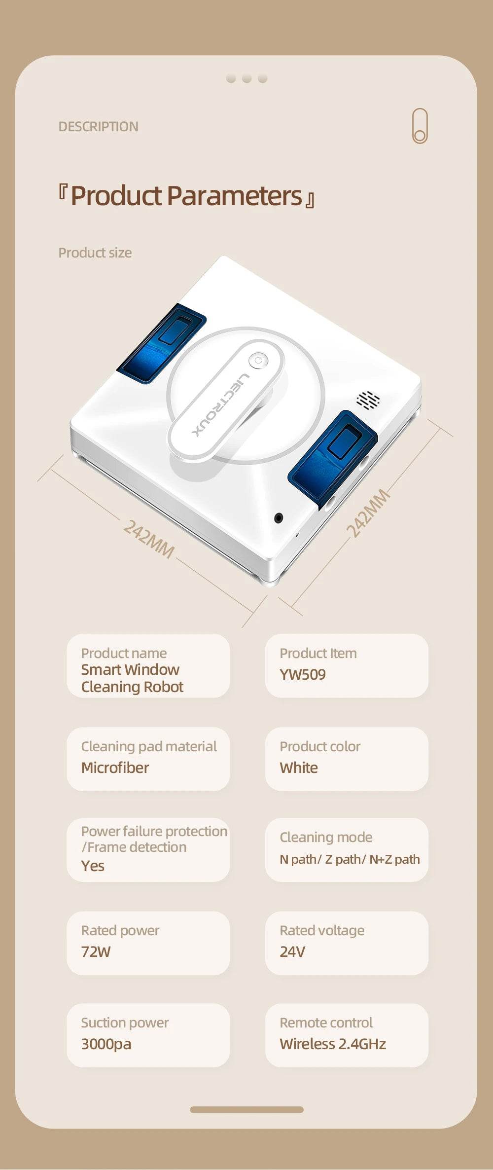 Robot Window Cleaner LIECTROUX YW509,4-Way Water Spray,Home Wall Glass Window Robot Vacuum Cleaner,Updated Laser,Smart Memory - AIAZ