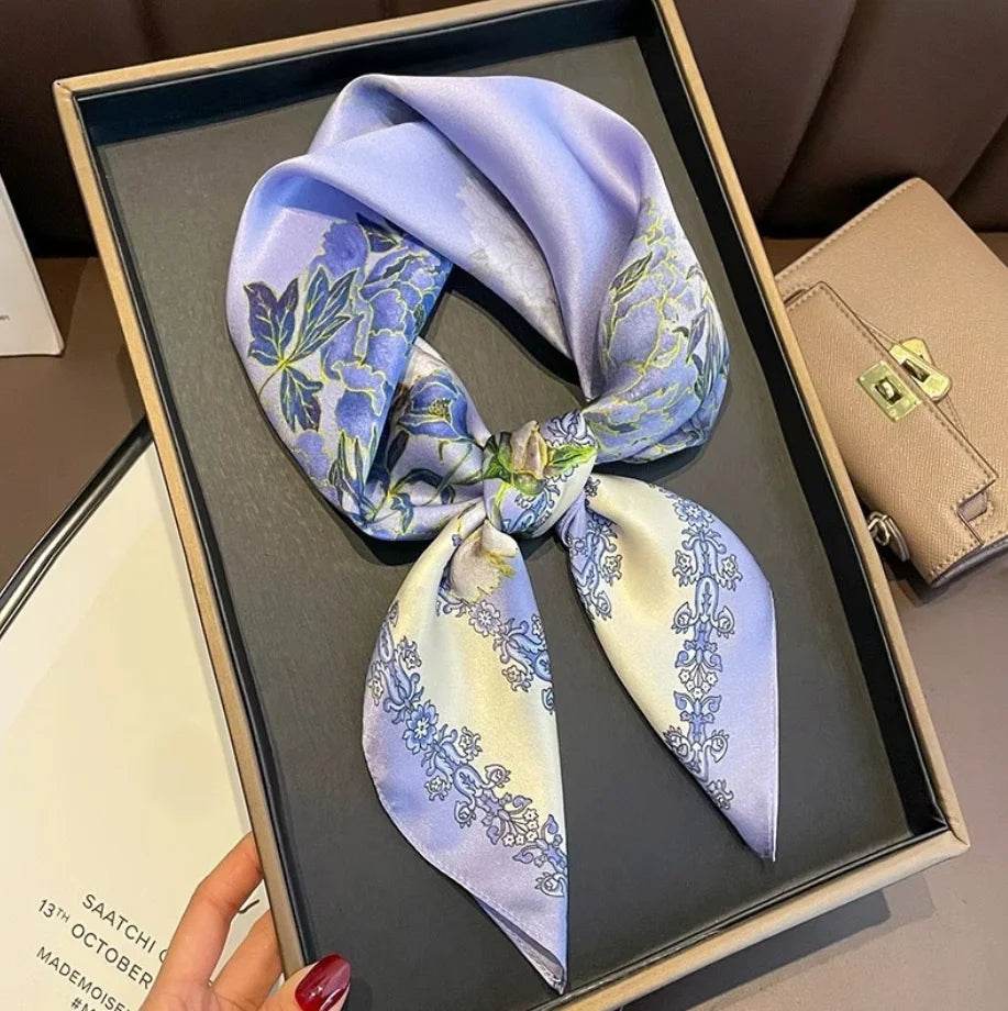 Women Fashion Versatile New Silk Scarves 70x70cm Square Scarf Korean Version Neck Protection Spring and Autumn Vintage Scarf - AIAZ