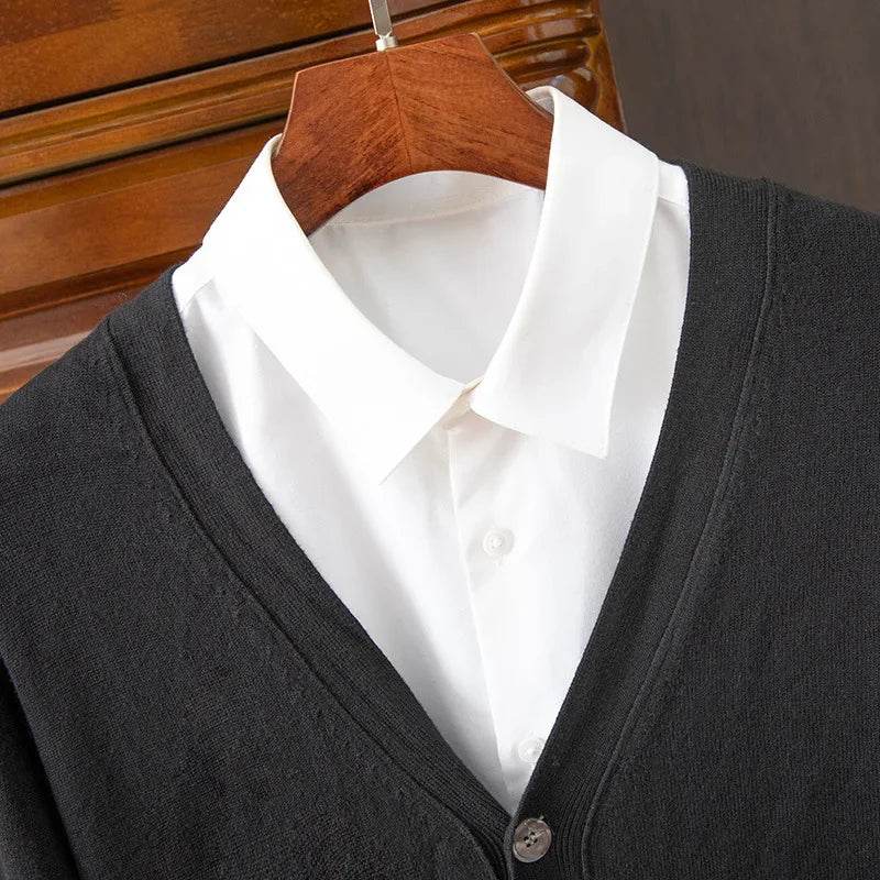 BROWON Brand Mens Sweater Cardigan Business Casual Classic V-neck Solid Color Cardigan Men Sweater Korean Fashion Mens Clothes - AIAZ