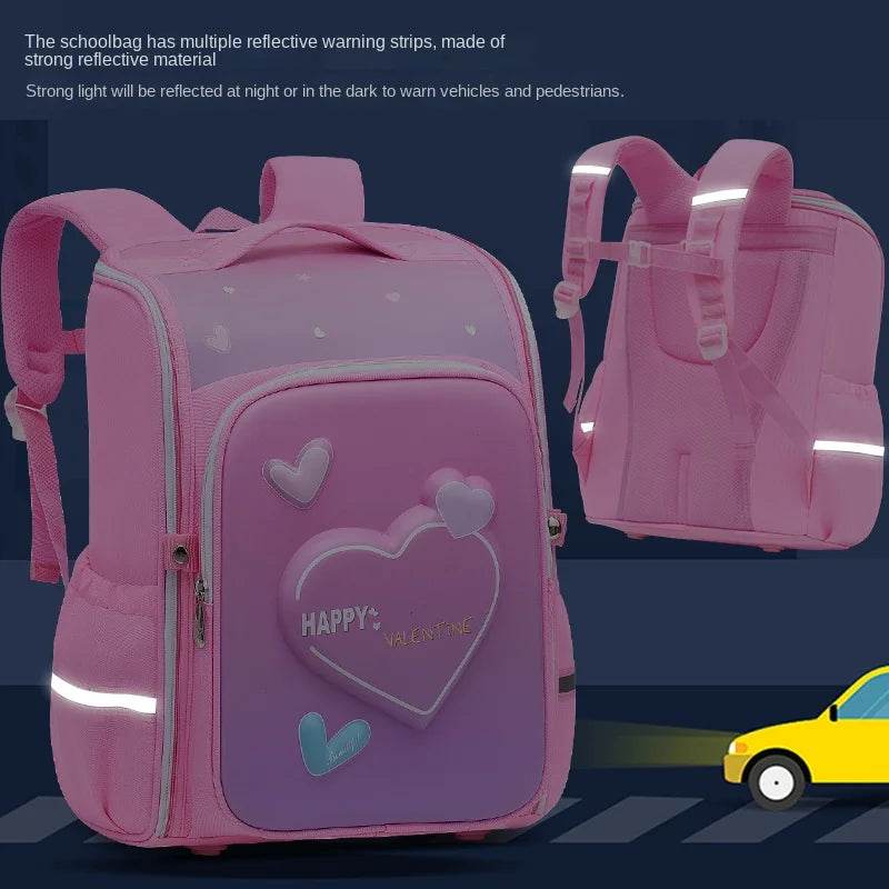 primary school bags for girls cute cartoon love heart pink school backpack student bookbag elementary school kids backpack - AIAZ