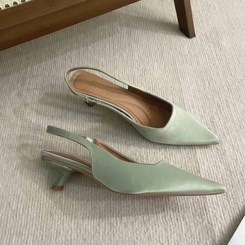 Bailamos Women Sandals Pointed Toe Elegant Low-heel Shoes Summer Fashion Slingback Woman Mules Shoes Pumps Dress Shoes - AIAZ