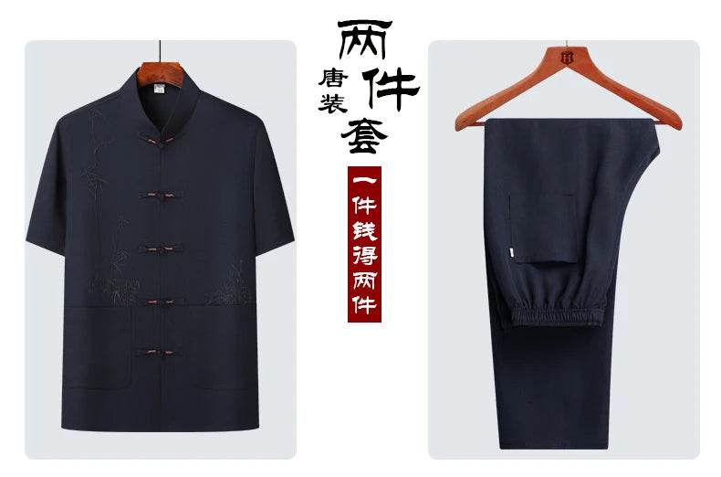 Men's sets (Shirt + trousers) 2025 summer new style men fashion shirt short sleeve shirt High quality shirts male Two Piece - AIAZ