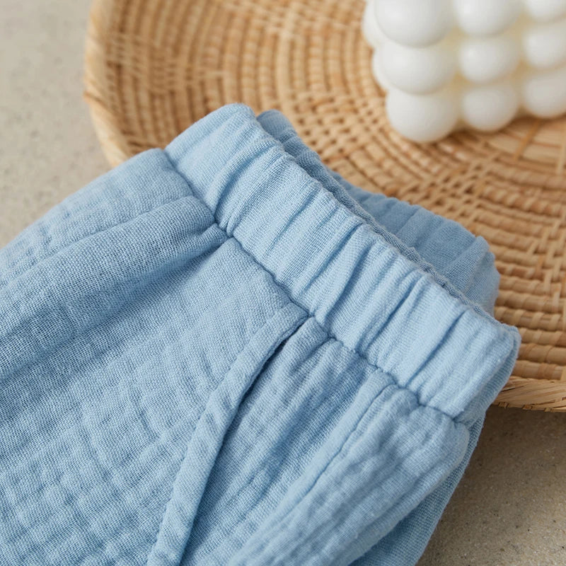 Suefunskry Toddler Boys Summer 2Pcs Casual Outfits Solid Color Short Sleeve Button Tops and Elastic Waist Shorts Sets 6M-4Y