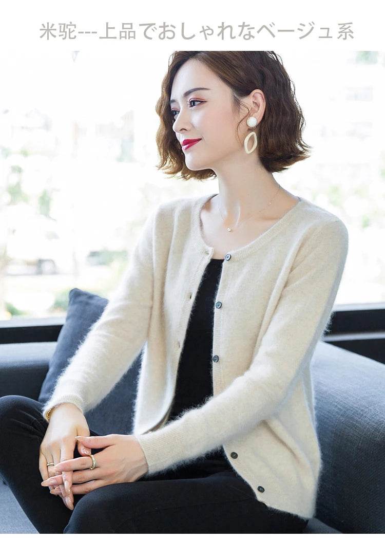Women Cardigan Large Size Warm Pure Mink Cashmere Sweaters O-neck Loose Coat Female Sweater Ladies' Jacket Solid Knit Cardigans - AIAZ