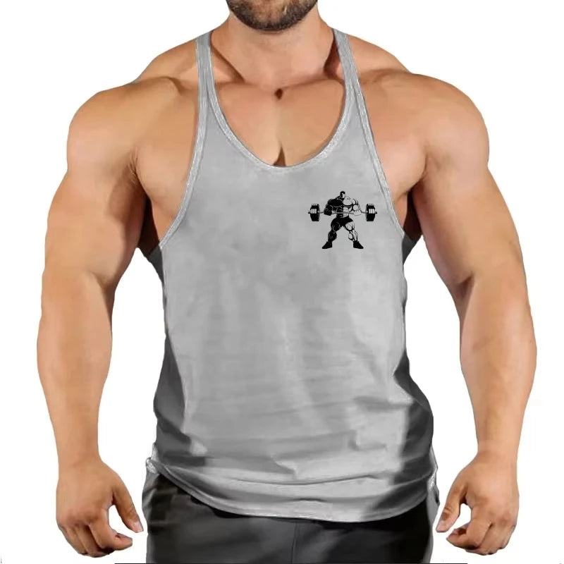2025 - Men's Cotton Y-Back Vest "Lift Heavy Repeat" Graphic - Breathable Sleeveless for Gym Bodybuilding & Fitness