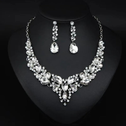 Fashion Crystal Bridal Necklaces Earrings Shining Elegant Rhinestone Jewelry Set Exquisite Necklace Earrings Set Banquet
