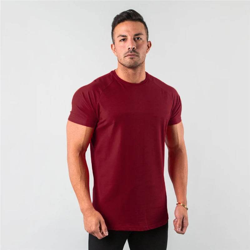 New Fashion Plain Tops Tees Fitness Mens T Shirt Short Sleeve Muscle Joggers Bodybuilding Tshirt Male Gym Clothes Slim Fit Shirt - AIAZ