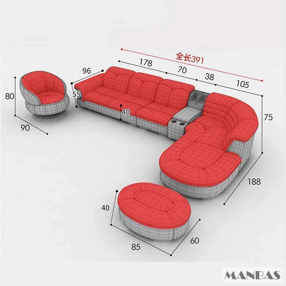 Luxury L-Shaped Genuine Leather Sectional Sofa Sets with USB, Bluetooth Speaker - Linlamlim Living Room Italian Leather Couches