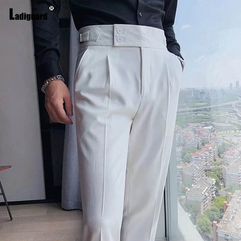 Men Elegant Formal Suit Pants for Party Wedding Solid Khaki Stand Pocket Trousers Italian Naples Fashion Buttons Up Suits Pants - AIAZ