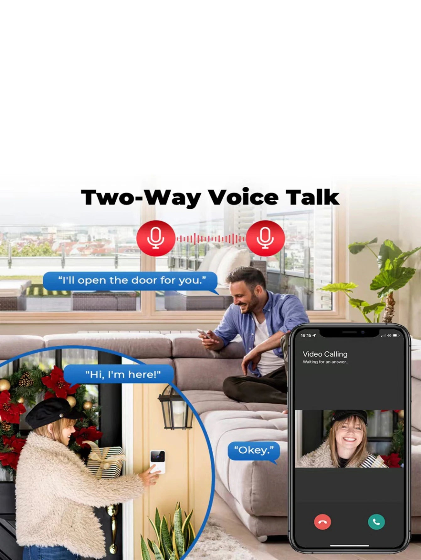 Doorbell video low power WIFI link, rechargeable model doorbell night vision HD intelligent security 1 drag 1 home intercom