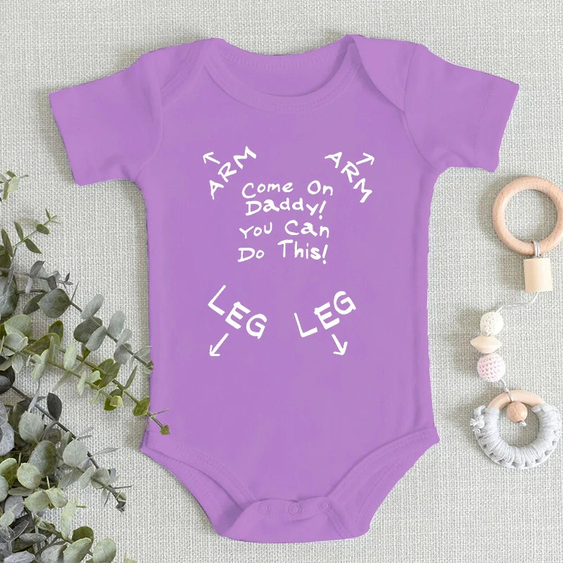 "Come One Daddy You Can Do This" Letter Pattern Newborn Bodysuits Autumn New Short Sleeve Baby Boy Girl Romper Infant Jumpsuits