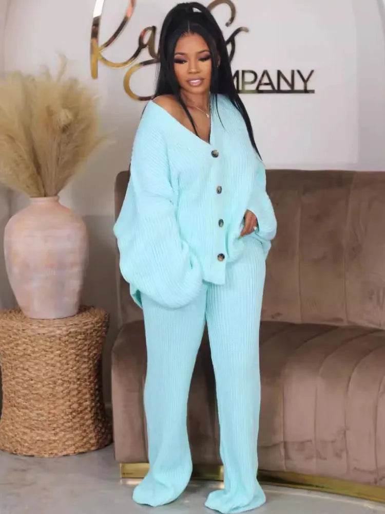 2 Piece Women Sets 2024 Autumn Winter Matching Sets Knitting Two Pieces Sets Sweater Top And Pants Suits Outfits Clothing - AIAZ