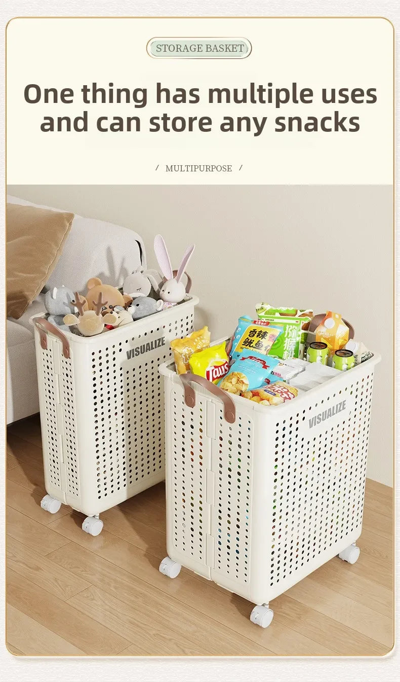 Folding Dirty Clothes Basket with Wheels Movable Laundry Hamper Storage Baskets Bathroom Large Capacity Dirty Clothes Basket