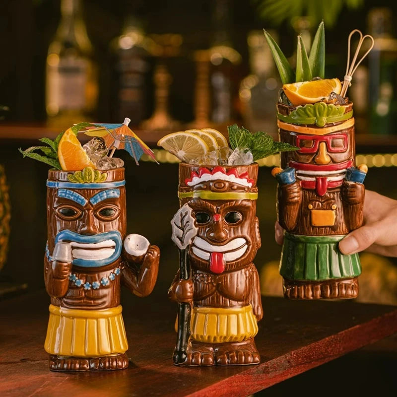 Creative Hawaiian Style Brown Tiki Mug Ceramic Cocktail Cup Drinkware For Party