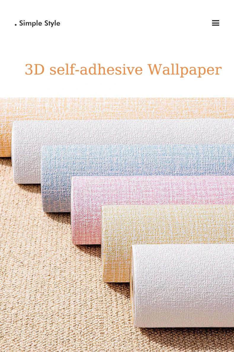 10m 3D Thicken self-adhesive thermal insulation wallpaper linen plain color decor wall stickers renovation anti-collision