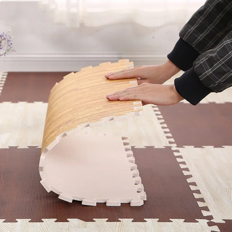 Wooden Baby EVA Foam Play Gym Puzzle Mat Interlocking Exercise Tiles Crawling Carpet for Kids Game Activity Soft Floor 30x30x1cm