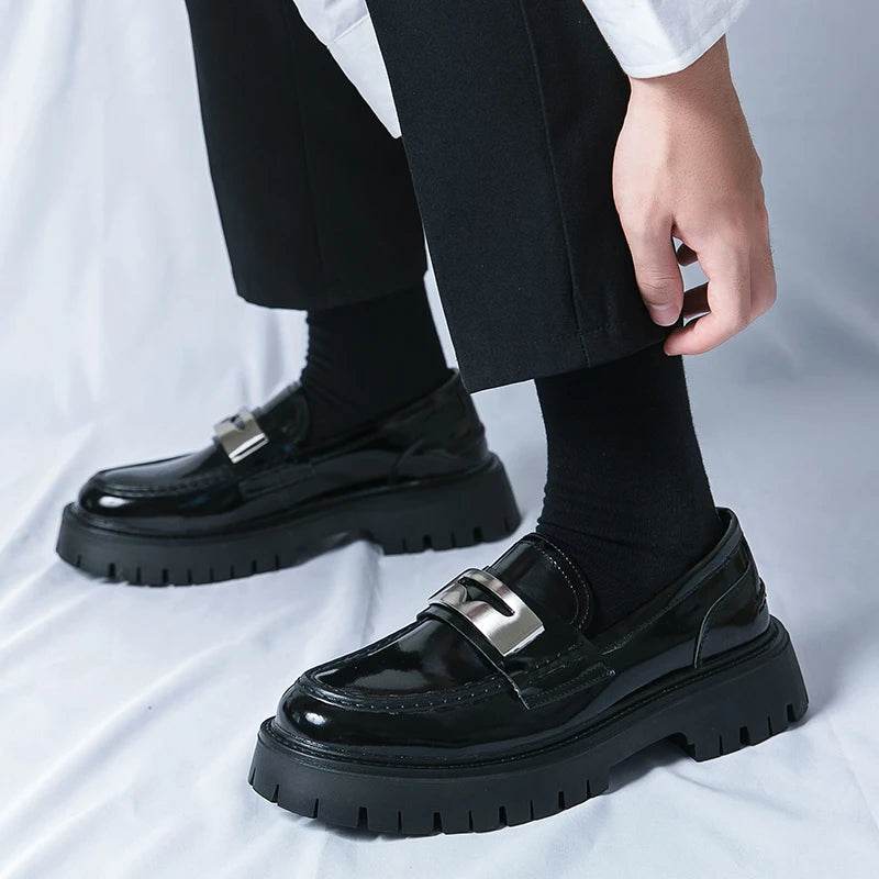 Platform New Men's Dress Leather Shoes High Classic Comfortable Pointed Toe Lace-up Business Shoes Fashion Casual Wedding Party - AIAZ