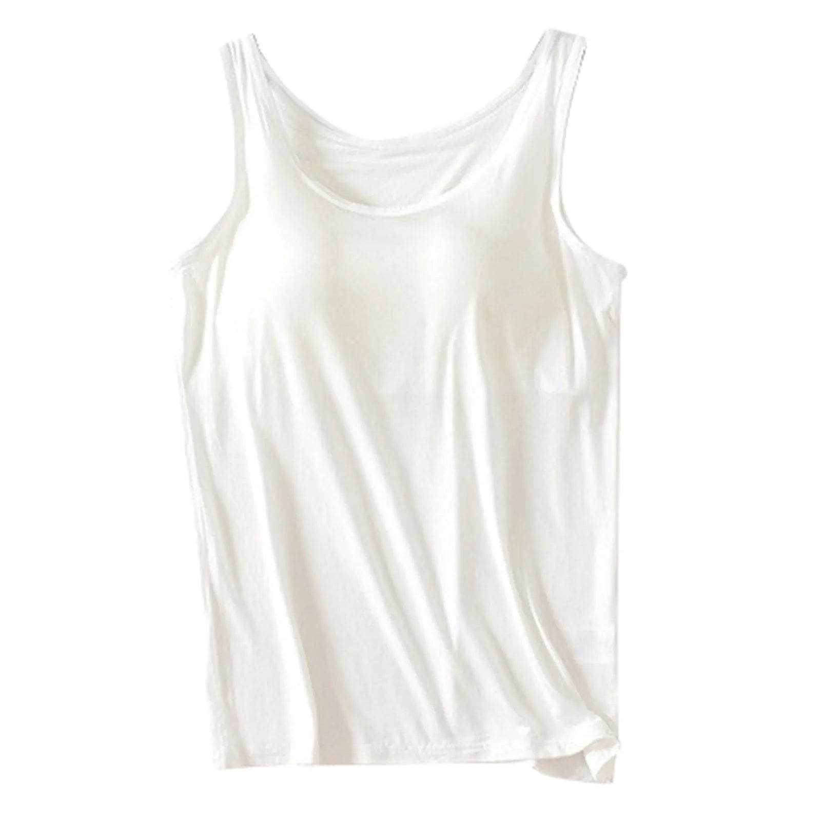 Womens Tank Tops 2025 Summer Casual Crew Neck Sleeveless Camisole With Built In Bras Plus Size Casual Bandeau Tops For Women - AIAZ