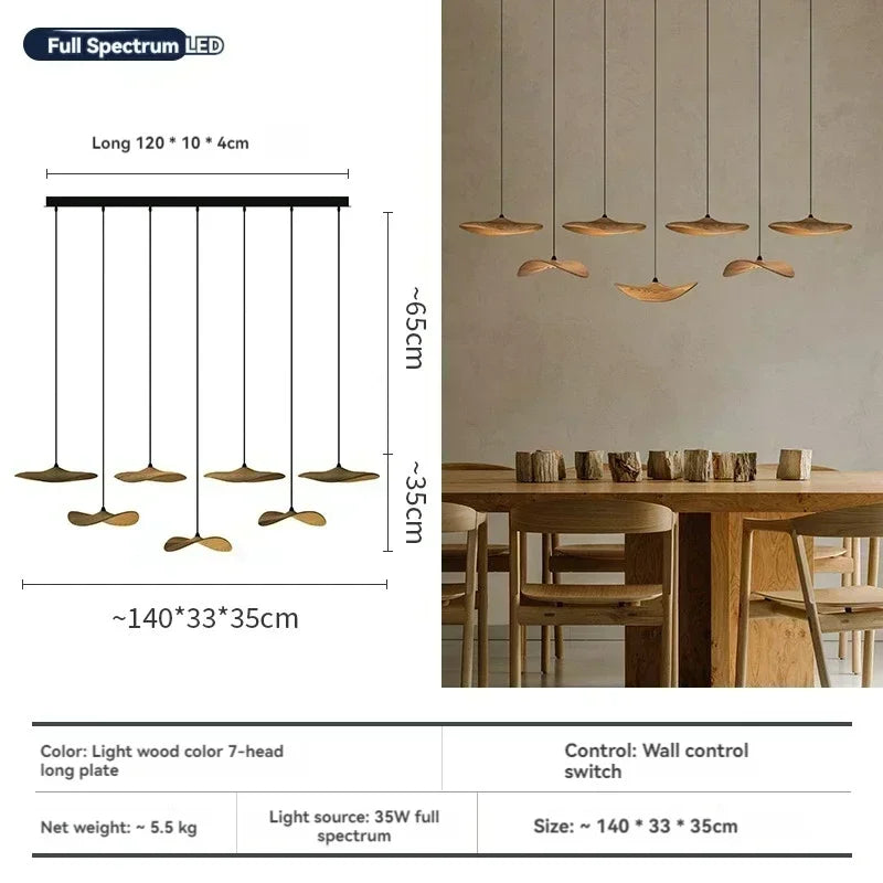 Japanese Lotus Leaf Chandelier Wabi Sabi Solid Wood Lamp Living Dining Room Zen Tearoom Villa Duplex Kitchen Island Linear Light