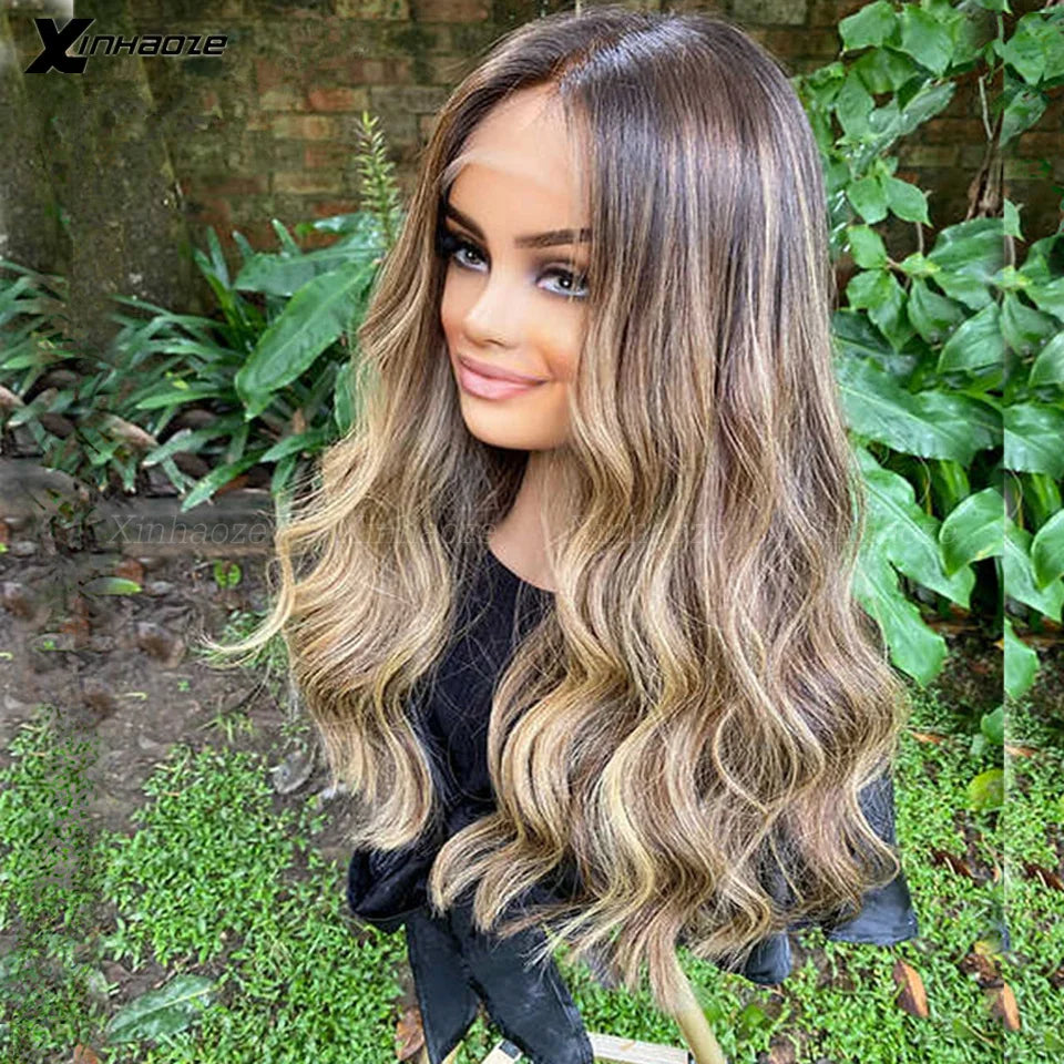 13x6 Lace Frontal Body Wave Wig Brown Roots Ombre Blonde 13x4 Lace Front Human Hair Wigs Baby Hair Transparent 5x5 Closure Wig