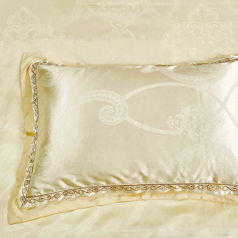 Sliver Gold Luxury Silk Satin Jacquard duvet cover bedding set queen king size Embroidery bed set bed sheet/Fitted sheet set