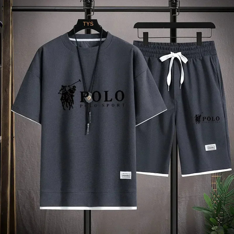 "2025 Men's Short-sleeved T-shirt + Sports Shorts Two-piece Summer Fashion Breathable Fitness Casual Jogging Set.