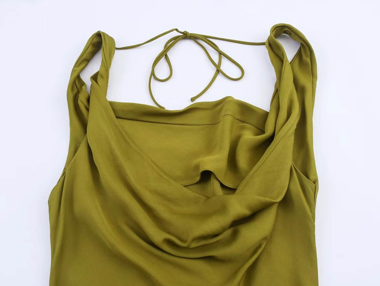 2025 Woman Fashion Solid Sexy Hanging Neck Backless Ruffled Dress Casual Slim Sleeveless Midi Long Dresses Vestidos Mujer - AIAZ