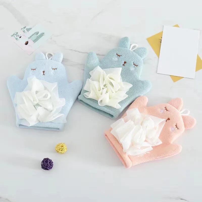 Cartoon Baby Bath Gloves Cotton Bath Towel for Children Kids Cute Animal Bath Brushes Comfortable Shower Sponge Bath Accessories