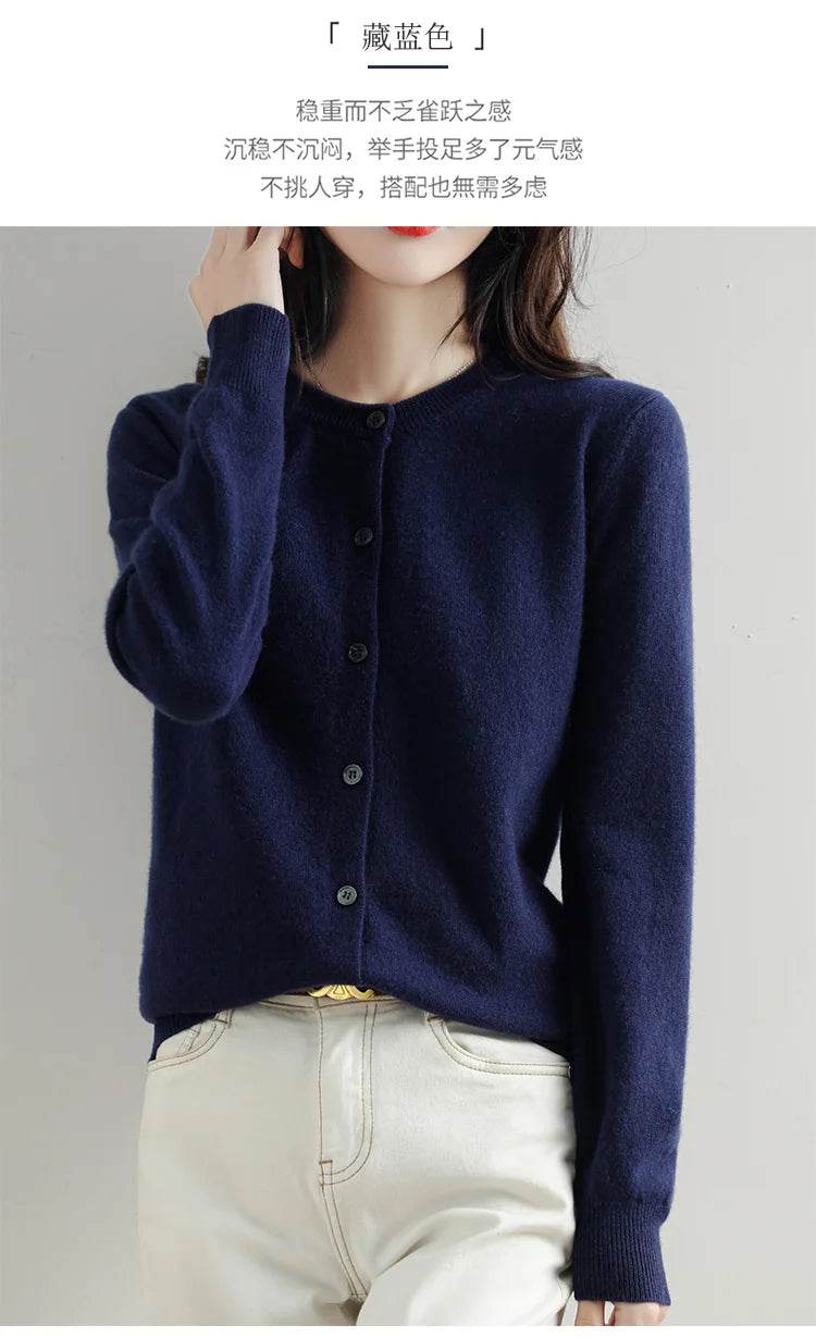 Women Cardigans Sweater O-neck Spring Autumn Knitted Cashmere Cardigans Solid Single Breasted Womens Sweaters 2022 - AIAZ