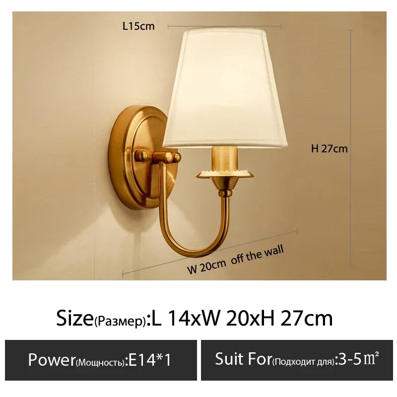 European Style Copper Led Color Wall Lamp Bedroom Bedside Living Room TV Background  Light Simple Hotel Villa Decor Lighting