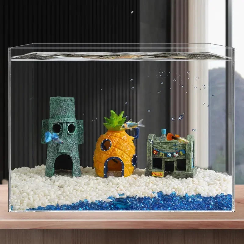 Fish Tank Decor Cartoon Figures Ornaments Simulation Resin Pineapple House Fish Tank Decoration Landscaping Aquarium Accessories