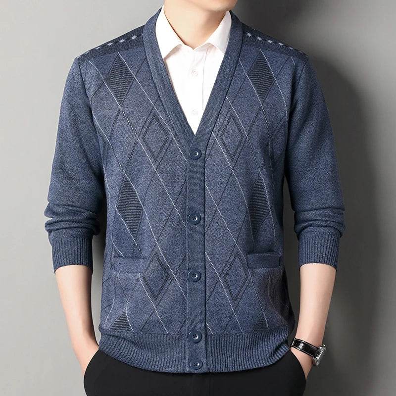 Men's Casual Cardigan Jacket V-neck Sweater Men's Autumn Winter Clothes Button Knit Cardigans Mens Knitting Sweaters Outwear - AIAZ
