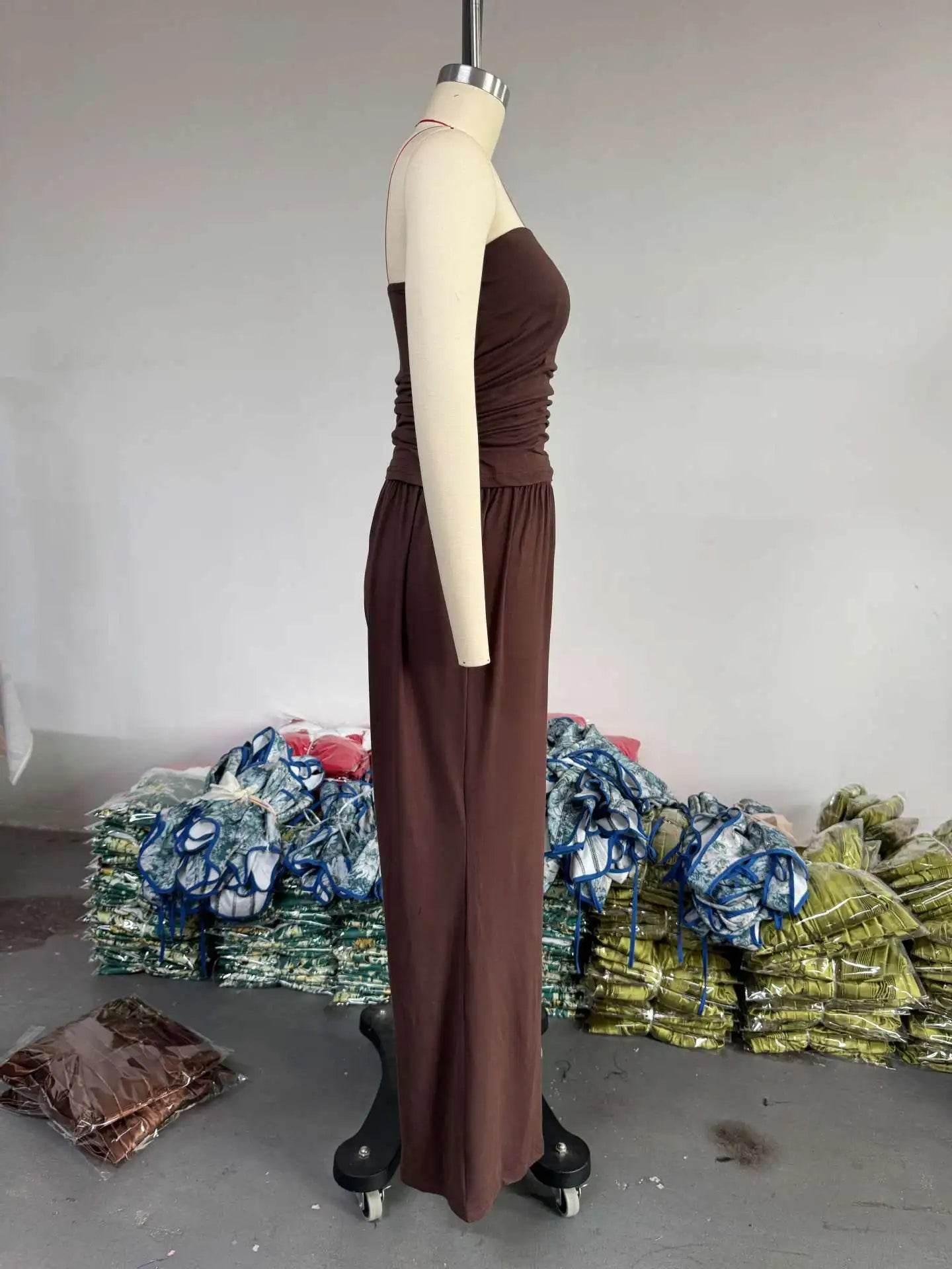 Pants Sets Women Solid Color Loose Long Cardigan Coat Tube Top High Waist Wide Leg Trousers Three Piece Set Casual Lady Suits - AIAZ