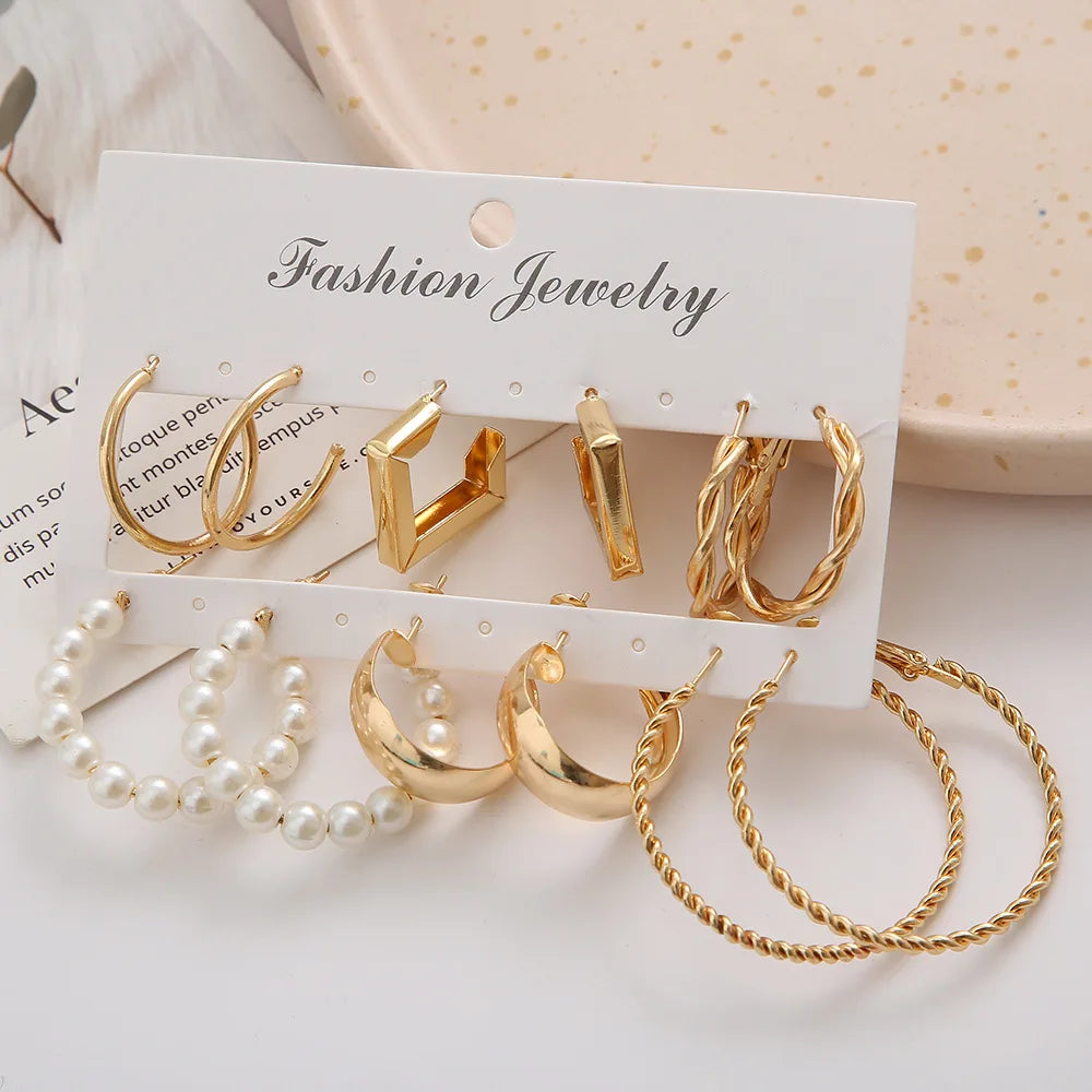 6 Pairs Gold Silver Plated Hoop Earrings Set for Women Lightweight Chunky Ear Ring Multipack Hypoallergenic Jewelry for Gifts