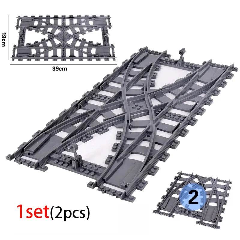 City Train Station Platform Traffic Light Cave Flyover Tracks Straight Curved Rails Building Block Bricks Technican Creative Toy - AIAZ