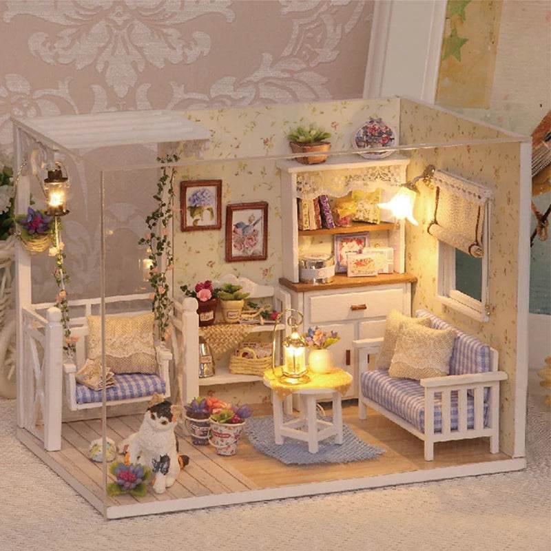 Kitten Mini Doll House 3D Puzzle Assembly Model Building Kit Creative Room Bedroom Decoration With Furniture Wooden Crafts Gifts - AIAZ