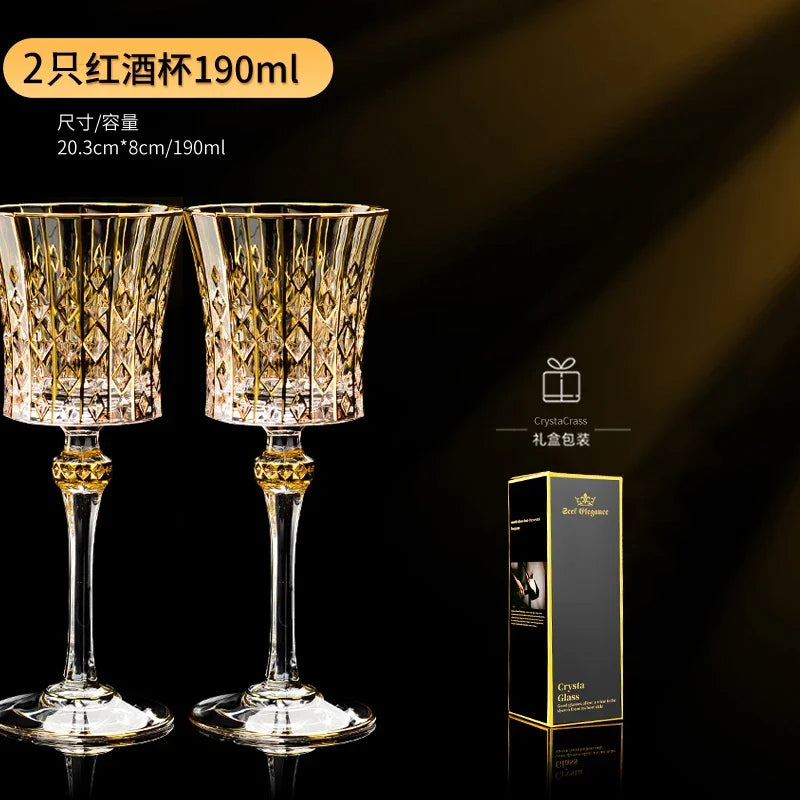 Hand-painted French imported gold cda crystal red wine glasses set home whisky strong wine glasses 2 Pack.