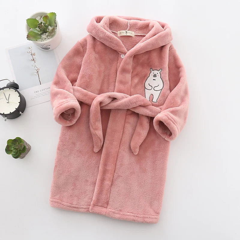Kids Soft Pajamas Children's Winter Flannel Bathrobe 2023 New Cartoon Cute Sleepwear Boys Girls Autumn Robes Hooded Homewear