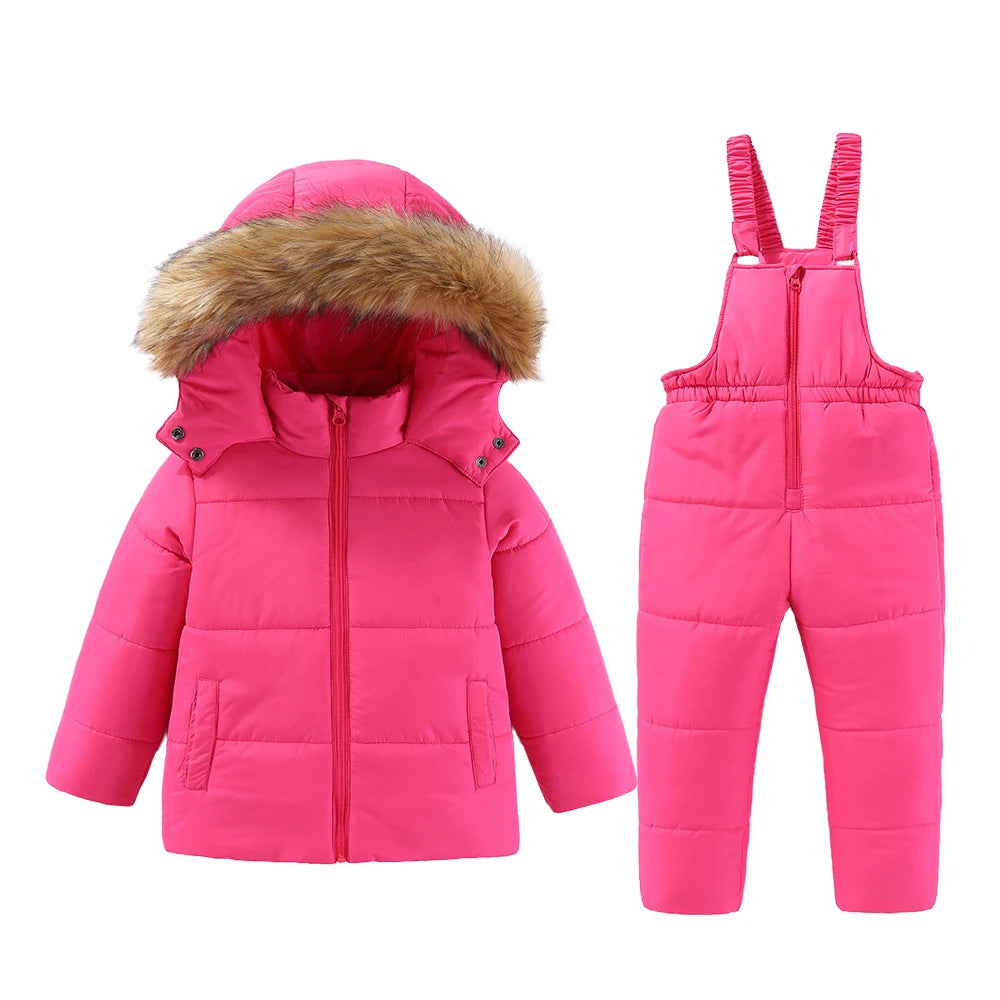 4-8T Kids Girls Ski Suits Hooded Snowboard Coats Children Winter Warm Pant Outdoor Sportwear Thick Cotton Snowboard Skiing Suit